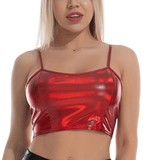 Fashion Women's Glossy Sleeveless Crop Top / Shiny Metallic Camis with Adjustable Spaghetti Straps - EVE's SECRETS