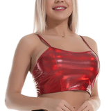 Fashion Women's Glossy Sleeveless Crop Top / Shiny Metallic Camis with Adjustable Spaghetti Straps - EVE's SECRETS