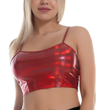 Fashion Women's Glossy Sleeveless Crop Top / Shiny Metallic Camis with Adjustable Spaghetti Straps - EVE's SECRETS