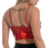 Fashion Women's Glossy Sleeveless Crop Top / Shiny Metallic Camis with Adjustable Spaghetti Straps - EVE's SECRETS