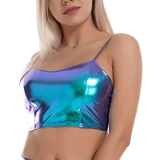 Fashion Women's Glossy Sleeveless Crop Top / Shiny Metallic Camis with Adjustable Spaghetti Straps - EVE's SECRETS
