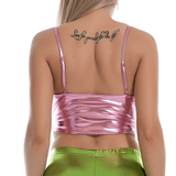 Fashion Women's Glossy Sleeveless Crop Top / Shiny Metallic Camis with Adjustable Spaghetti Straps - EVE's SECRETS