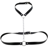 Faux Leather Body Harness With Chain / Unisex Bondage BDSM Necklace / Erotic Waist Belt - EVE's SECRETS
