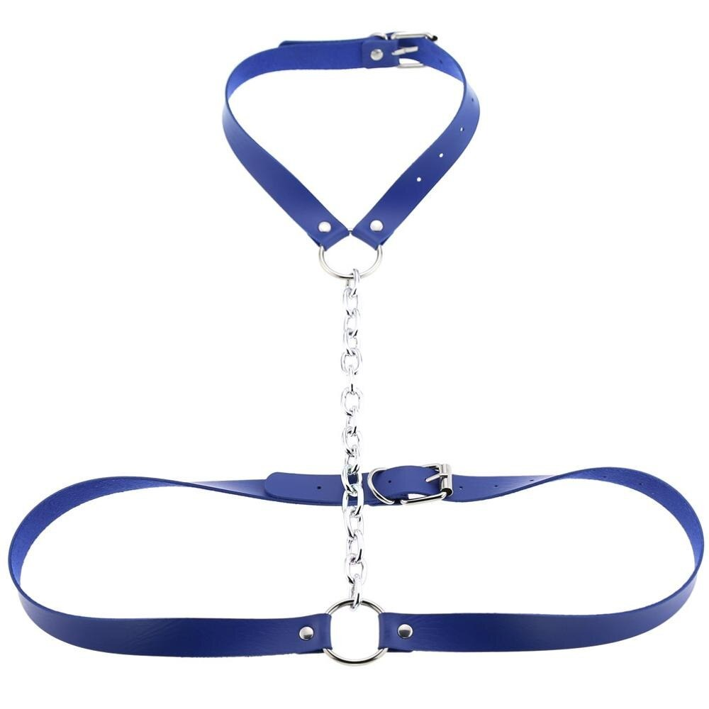 Faux Leather Body Harness With Chain / Unisex Bondage BDSM Necklace / Erotic Waist Belt - EVE's SECRETS