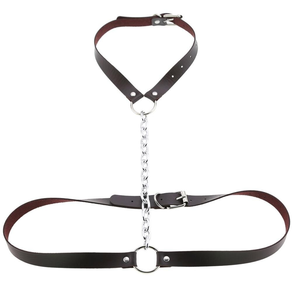 Faux Leather Body Harness With Chain / Unisex Bondage BDSM Necklace / Erotic Waist Belt - EVE's SECRETS