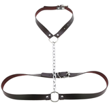 Faux Leather Body Harness With Chain / Unisex Bondage BDSM Necklace / Erotic Waist Belt - EVE's SECRETS