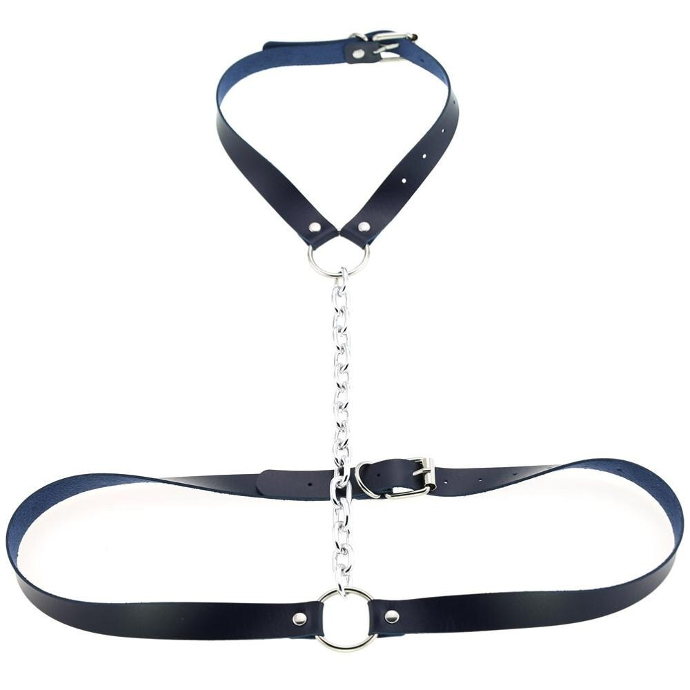 Faux Leather Body Harness With Chain / Unisex Bondage BDSM Necklace / Erotic Waist Belt - EVE's SECRETS