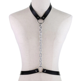 Faux Leather Body Harness With Chain / Unisex Bondage BDSM Necklace / Erotic Waist Belt - EVE's SECRETS