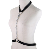 Faux Leather Body Harness With Chain / Unisex Bondage BDSM Necklace / Erotic Waist Belt - EVE's SECRETS