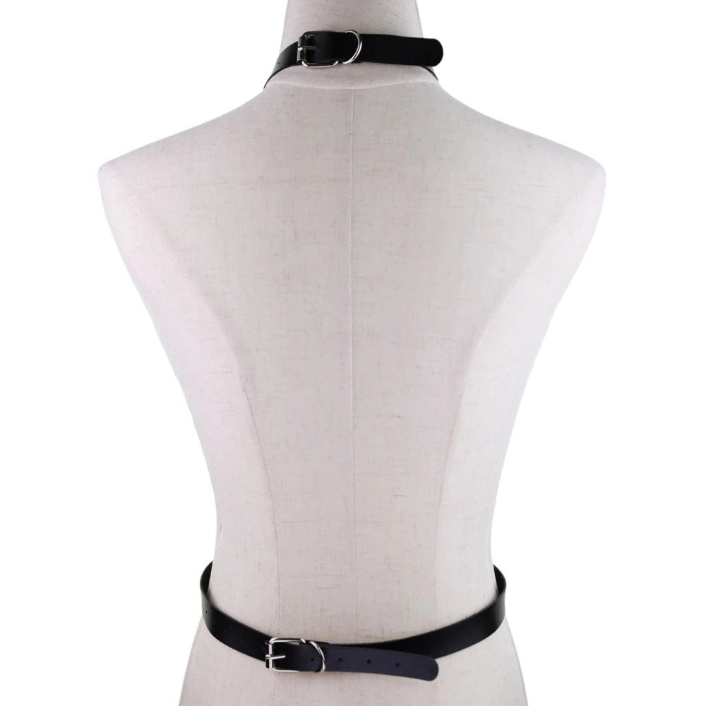 Faux Leather Body Harness With Chain / Unisex Bondage BDSM Necklace / Erotic Waist Belt - EVE's SECRETS
