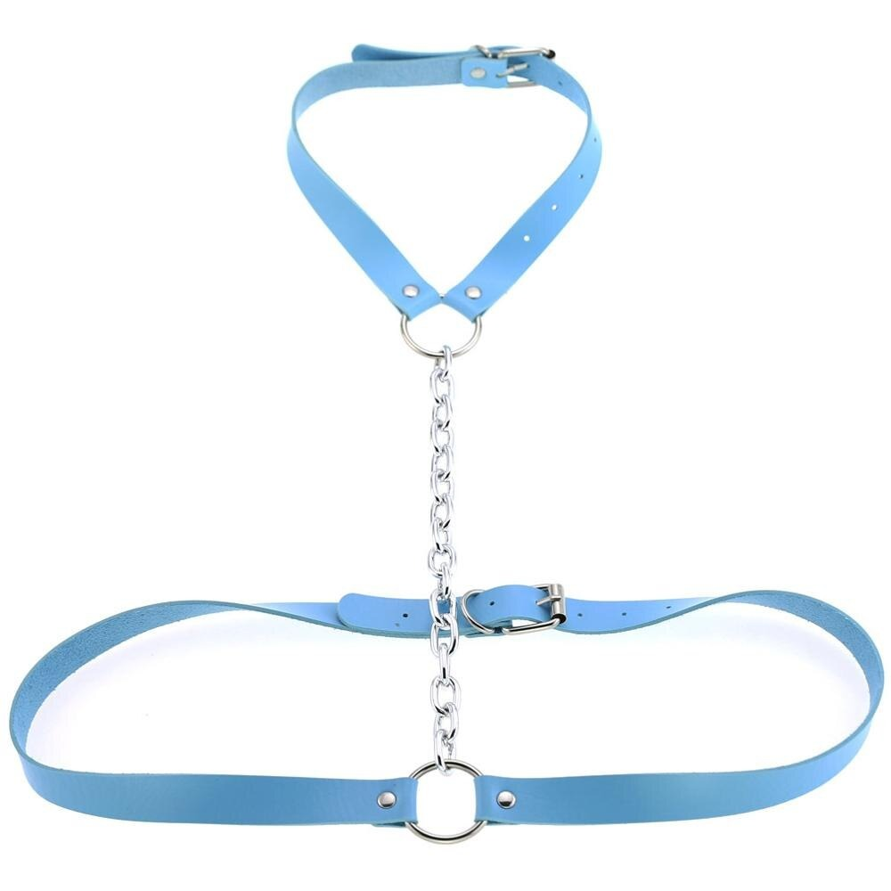 Faux Leather Body Harness With Chain / Unisex Bondage BDSM Necklace / Erotic Waist Belt - EVE's SECRETS