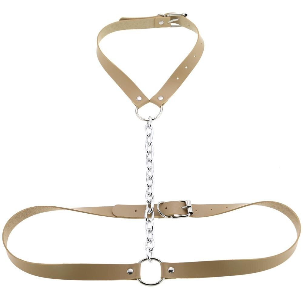 Faux Leather Body Harness With Chain / Unisex Bondage BDSM Necklace / Erotic Waist Belt - EVE's SECRETS