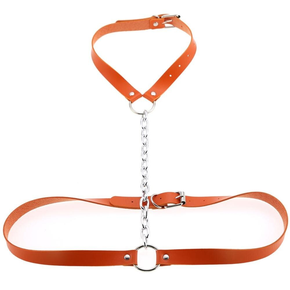 Faux Leather Body Harness With Chain / Unisex Bondage BDSM Necklace / Erotic Waist Belt - EVE's SECRETS