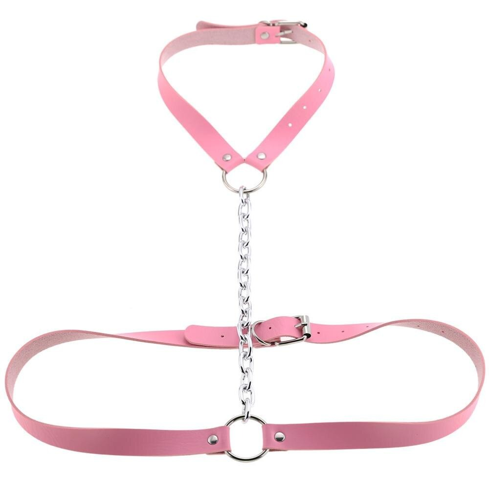 Faux Leather Body Harness With Chain / Unisex Bondage BDSM Necklace / Erotic Waist Belt - EVE's SECRETS