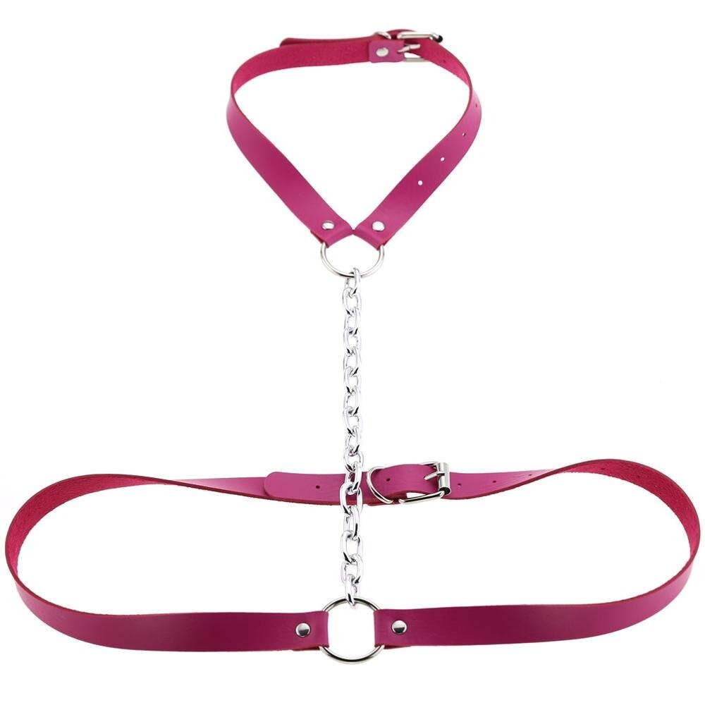 Faux Leather Body Harness With Chain / Unisex Bondage BDSM Necklace / Erotic Waist Belt - EVE's SECRETS