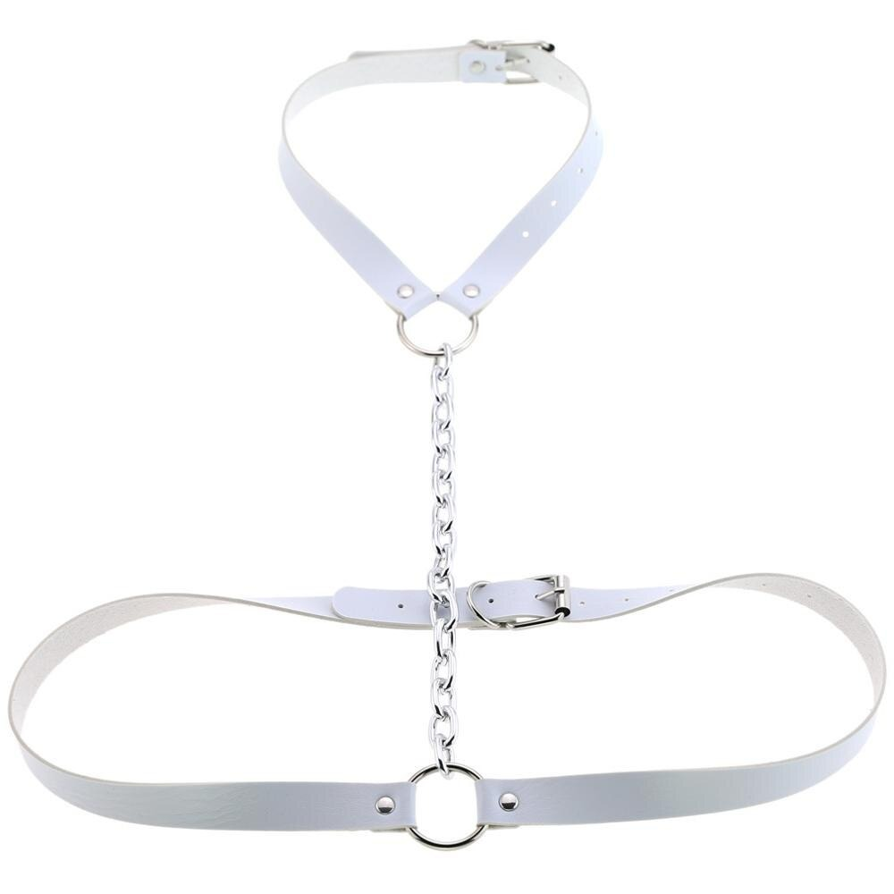 Faux Leather Body Harness With Chain / Unisex Bondage BDSM Necklace / Erotic Waist Belt - EVE's SECRETS