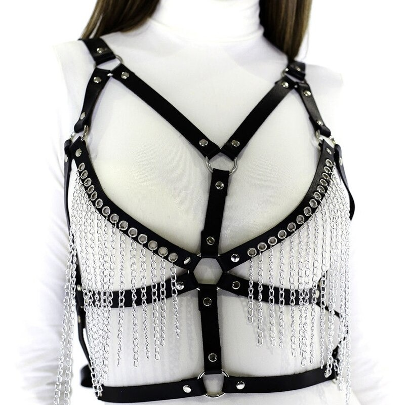 Faux Leather Chain Body Harness / BDSM Bra Harness / Women's Chain Top - EVE's SECRETS