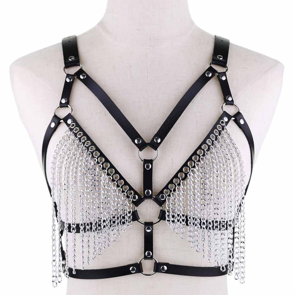 Faux Leather Chain Body Harness / BDSM Bra Harness / Women's Chain Top - EVE's SECRETS