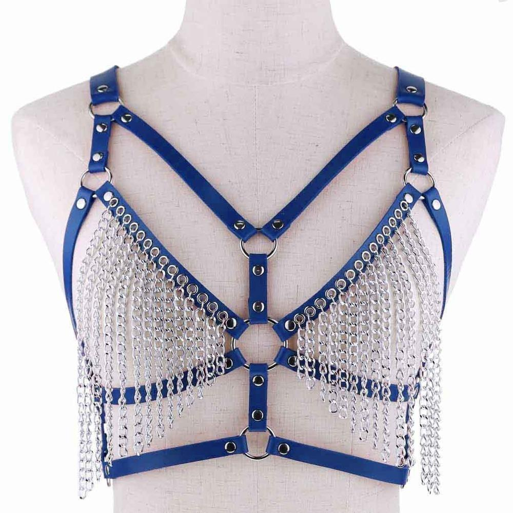 Faux Leather Chain Body Harness / BDSM Bra Harness / Women's Chain Top - EVE's SECRETS