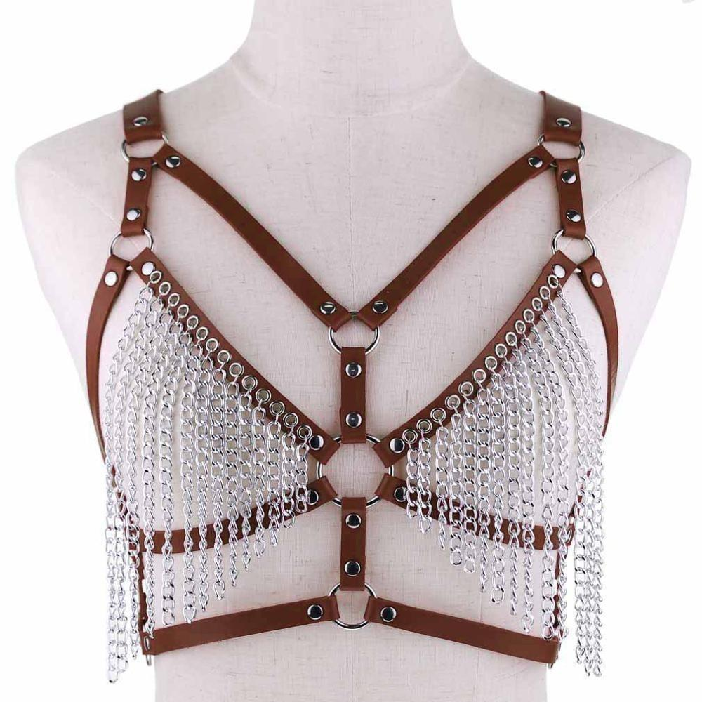 Faux Leather Chain Body Harness / BDSM Bra Harness / Women's Chain Top - EVE's SECRETS