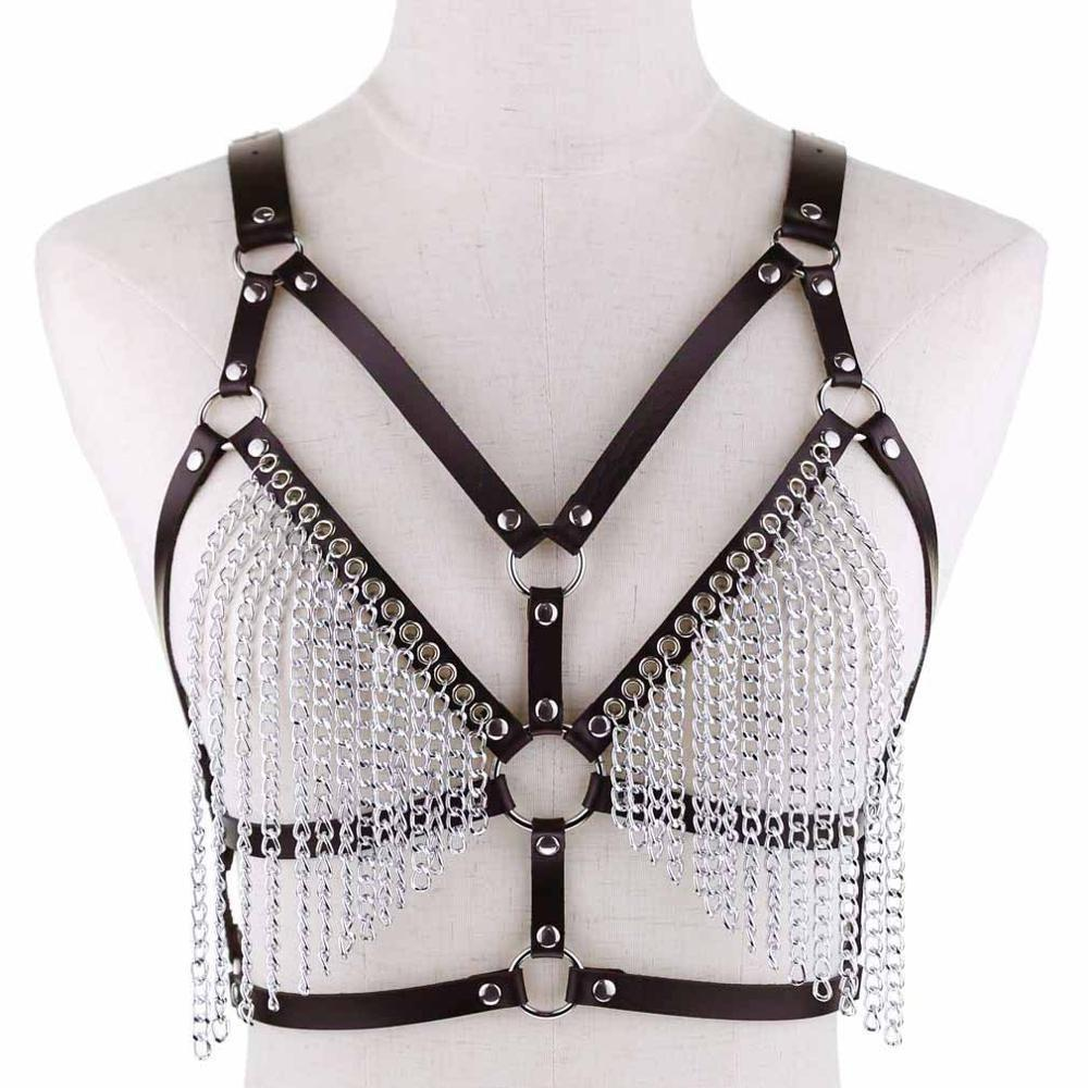 Faux Leather Chain Body Harness / BDSM Bra Harness / Women's Chain Top - EVE's SECRETS
