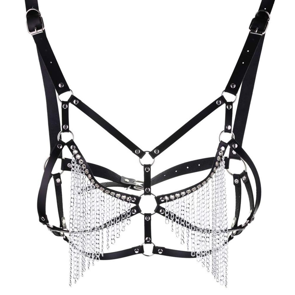 Faux Leather Chain Body Harness / BDSM Bra Harness / Women's Chain Top - EVE's SECRETS