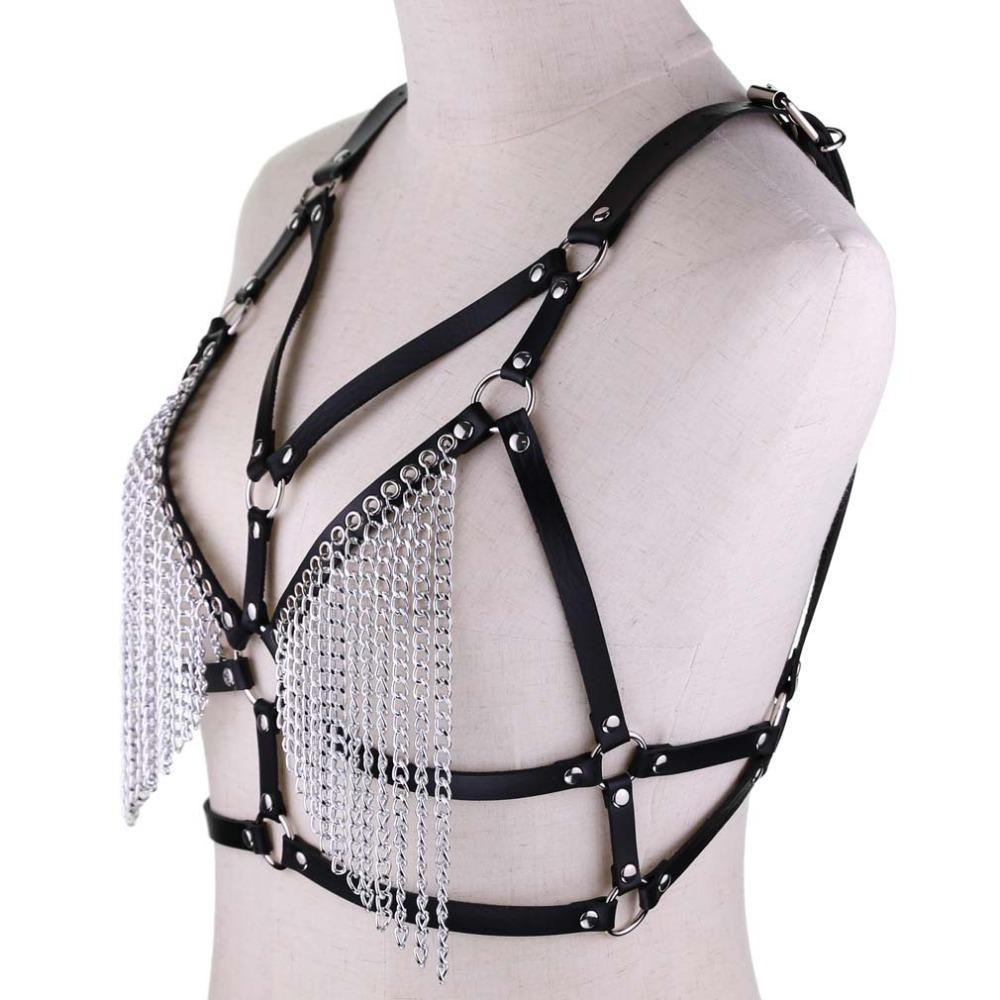 Faux Leather Chain Body Harness / BDSM Bra Harness / Women's Chain Top - EVE's SECRETS