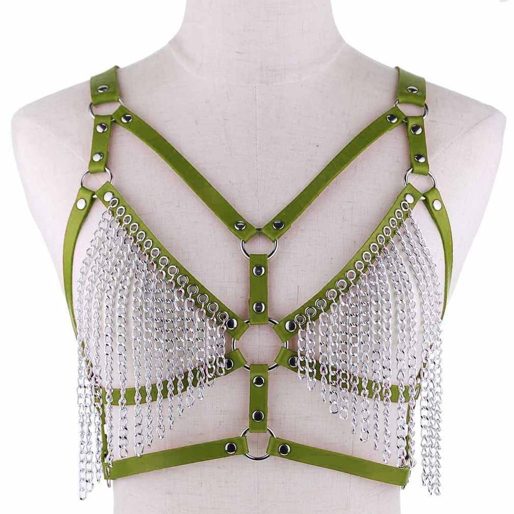 Faux Leather Chain Body Harness / BDSM Bra Harness / Women's Chain Top - EVE's SECRETS