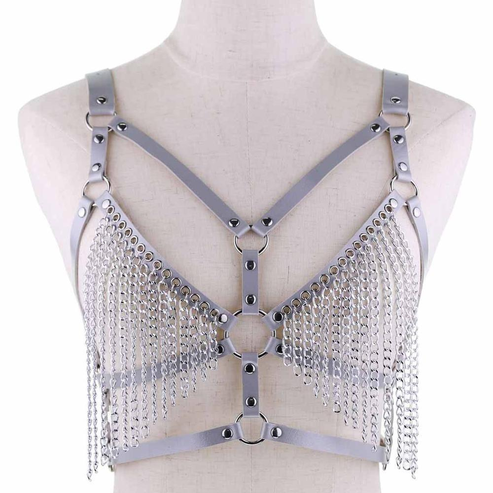 Faux Leather Chain Body Harness / BDSM Bra Harness / Women's Chain Top - EVE's SECRETS