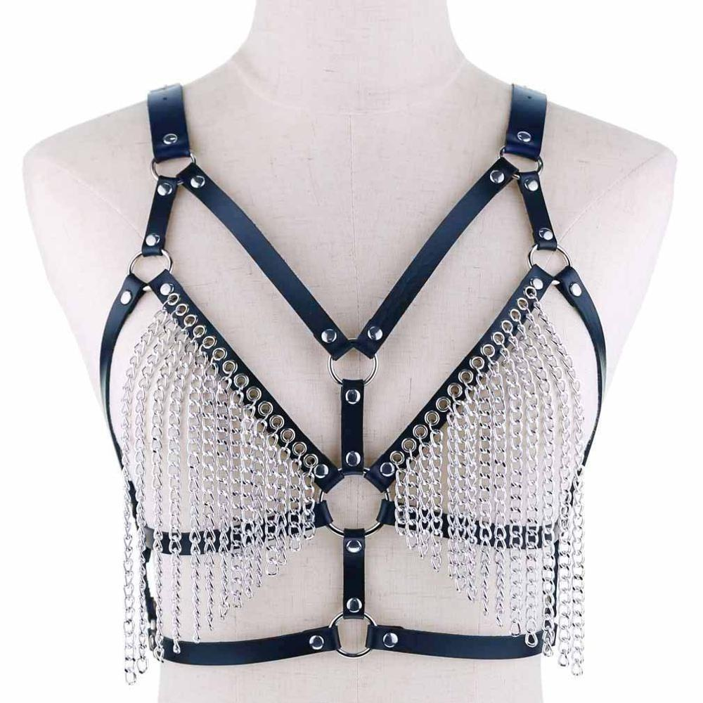 Faux Leather Chain Body Harness / BDSM Bra Harness / Women's Chain Top - EVE's SECRETS