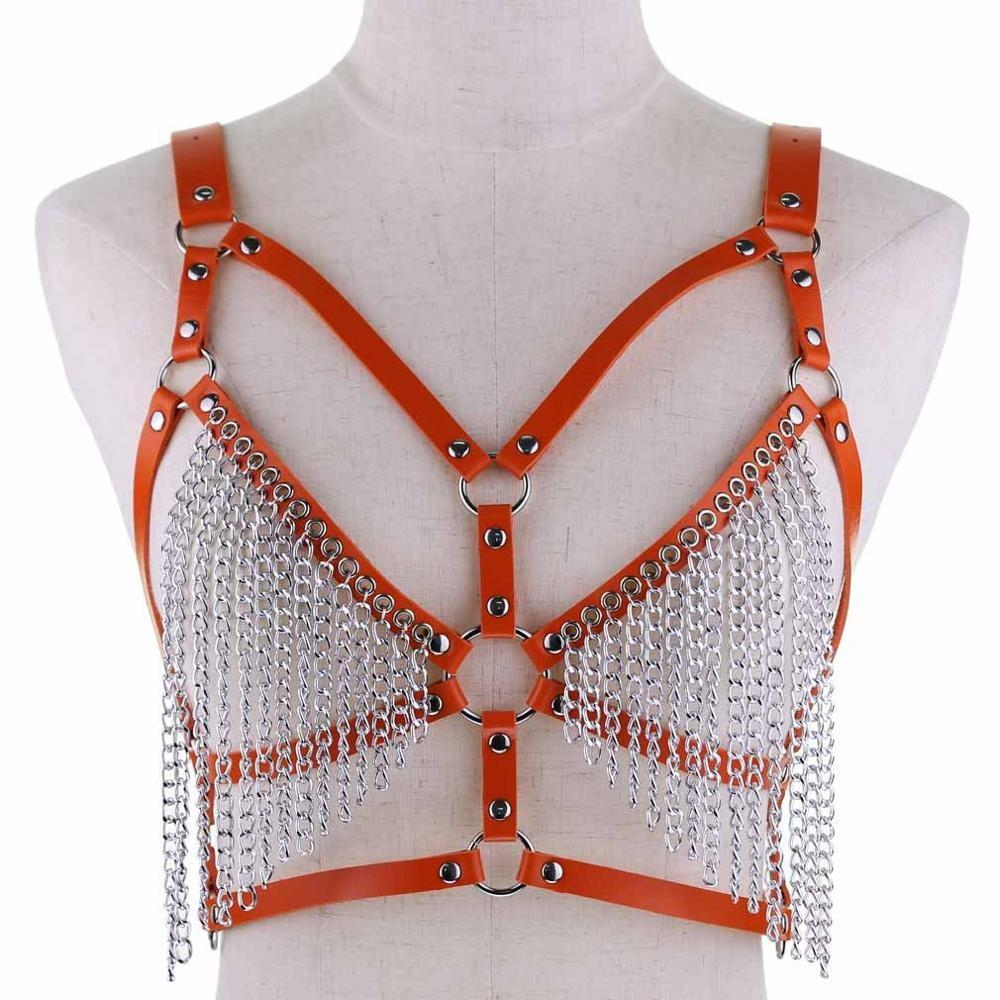 Faux Leather Chain Body Harness / BDSM Bra Harness / Women's Chain Top - EVE's SECRETS