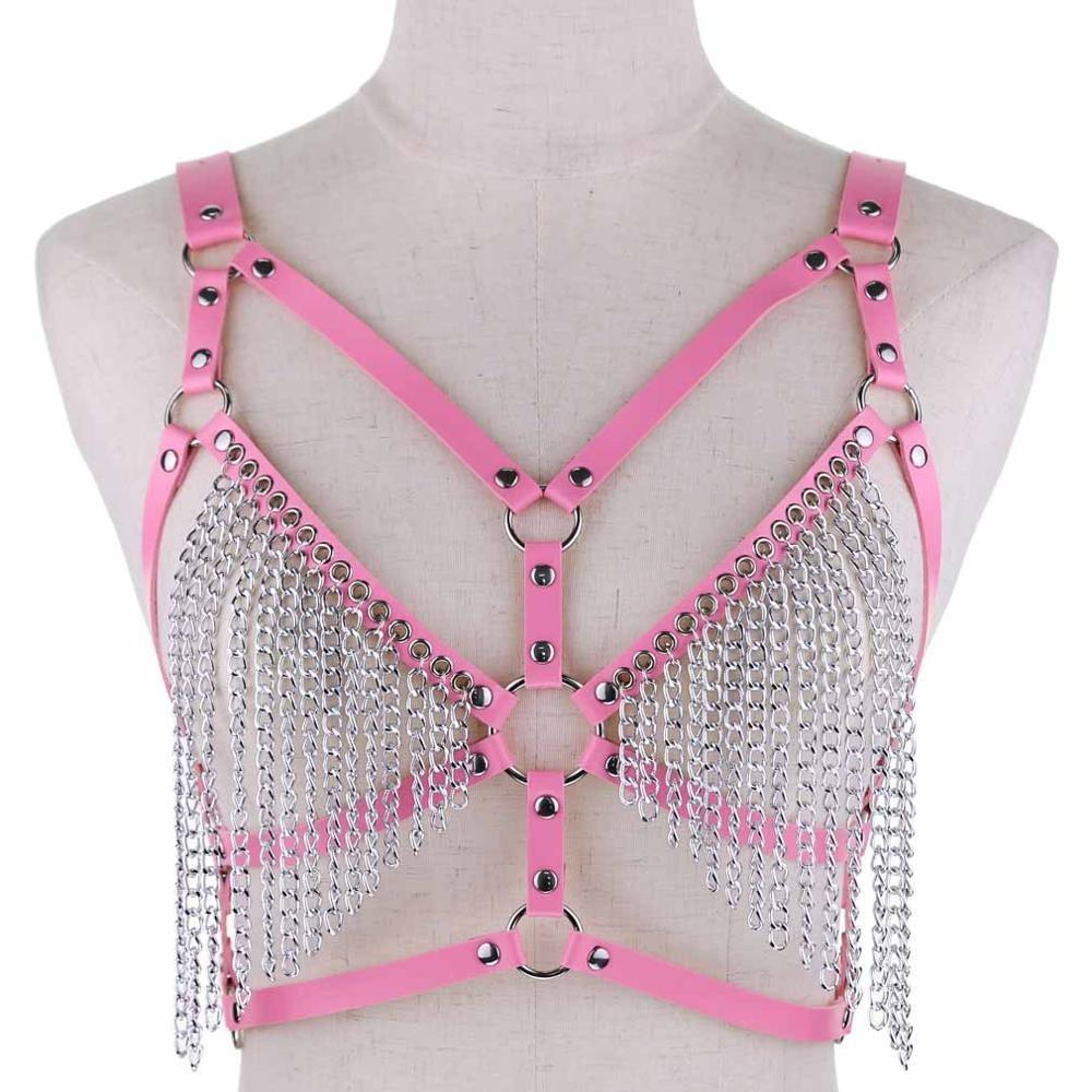 Faux Leather Chain Body Harness / BDSM Bra Harness / Women's Chain Top - EVE's SECRETS