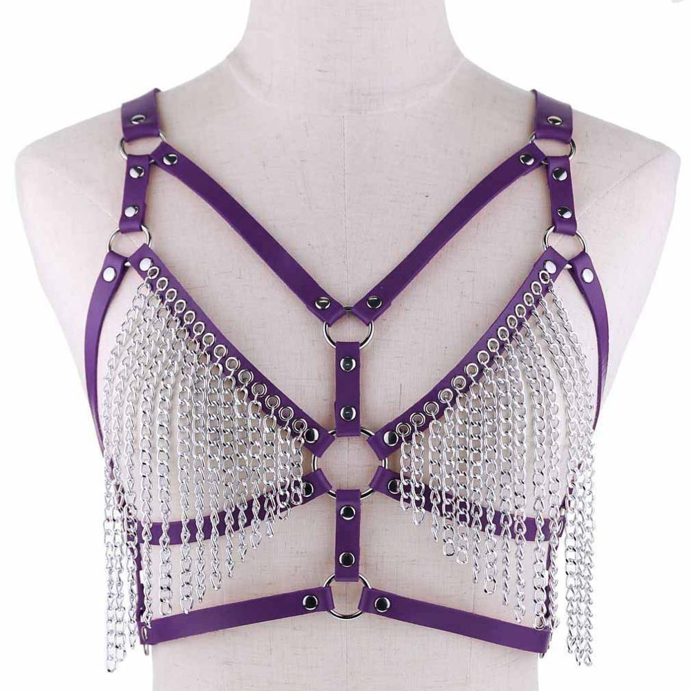 Faux Leather Chain Body Harness / BDSM Bra Harness / Women's Chain Top - EVE's SECRETS