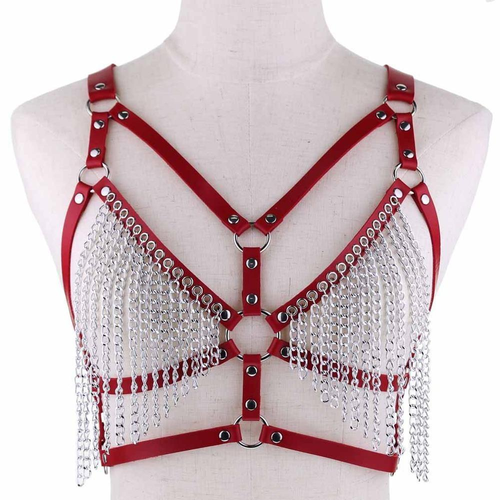Faux Leather Chain Body Harness / BDSM Bra Harness / Women's Chain Top - EVE's SECRETS