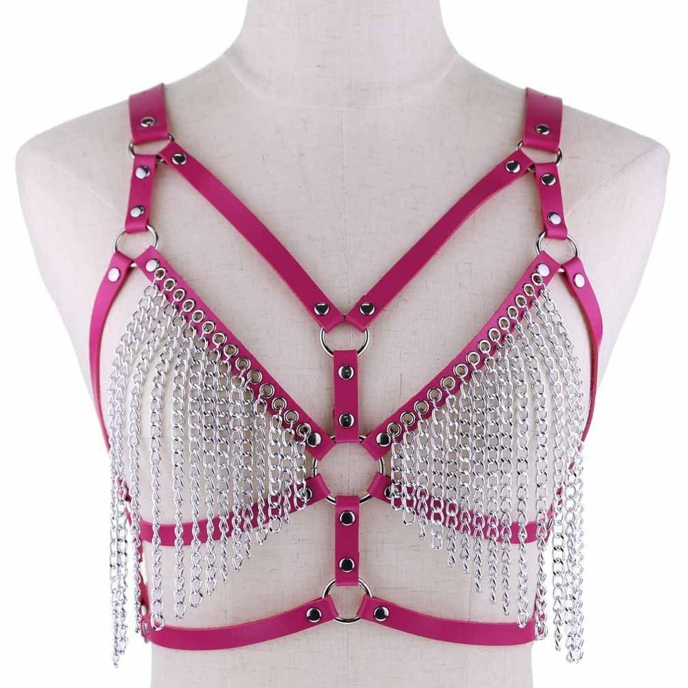 Faux Leather Chain Body Harness / BDSM Bra Harness / Women's Chain Top - EVE's SECRETS