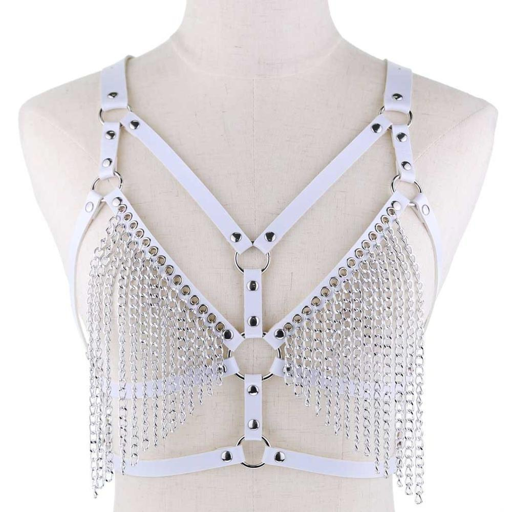 Faux Leather Chain Body Harness / BDSM Bra Harness / Women's Chain Top - EVE's SECRETS