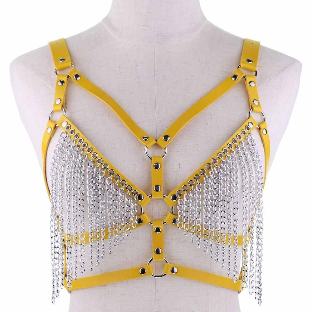 Faux Leather Chain Body Harness / BDSM Bra Harness / Women's Chain Top - EVE's SECRETS