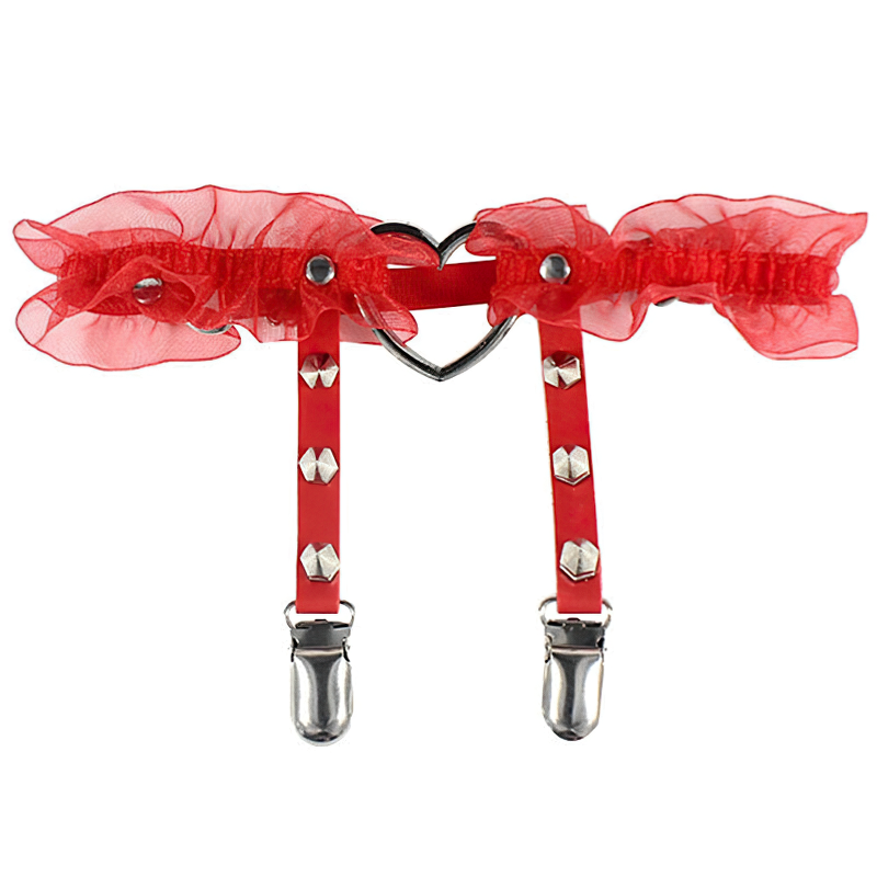 Female Colorful PU Leather Stockings Garter Belts / Women's Retro Rivet Lace Body Harness - EVE's SECRETS