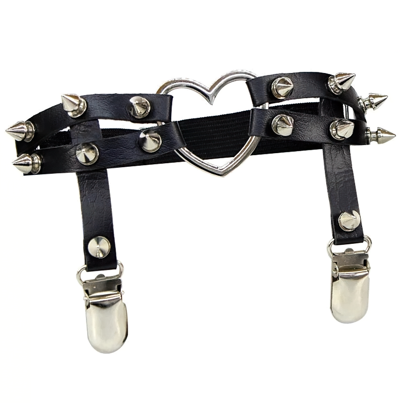 Female Colorful PU Leather Stockings Garter Belts / Women's Retro Rivet Lace Body Harness - EVE's SECRETS