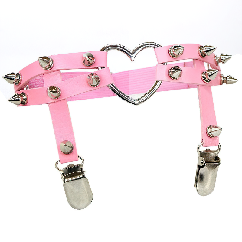 Female Colorful PU Leather Stockings Garter Belts / Women's Retro Rivet Lace Body Harness - EVE's SECRETS