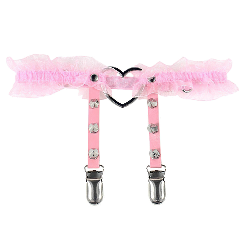 Female Colorful PU Leather Stockings Garter Belts / Women's Retro Rivet Lace Body Harness - EVE's SECRETS