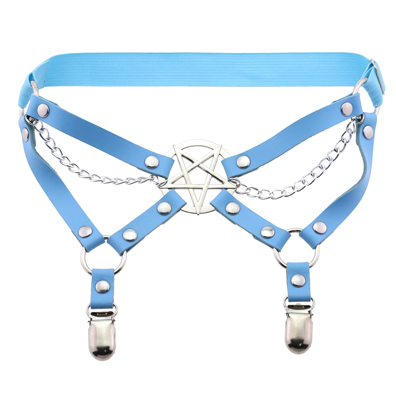 Female Colorful PU Leather Stockings Garter Belts / Women's Retro Rivet Lace Body Harness - EVE's SECRETS
