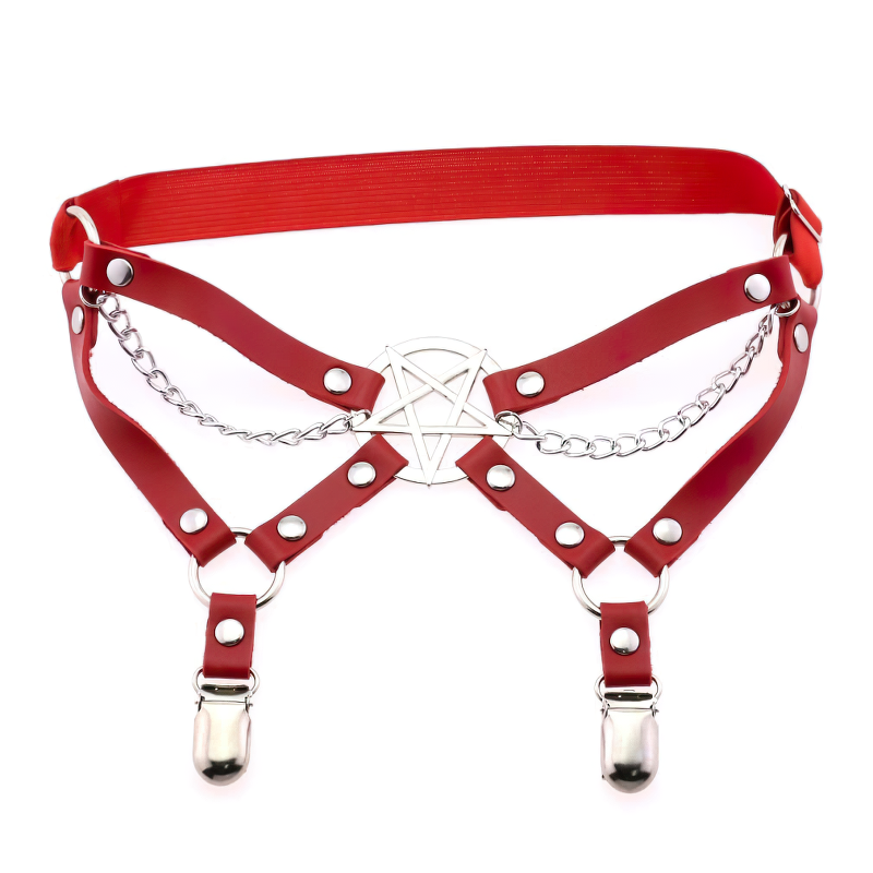 Female Colorful PU Leather Stockings Garter Belts / Women's Retro Rivet Lace Body Harness - EVE's SECRETS