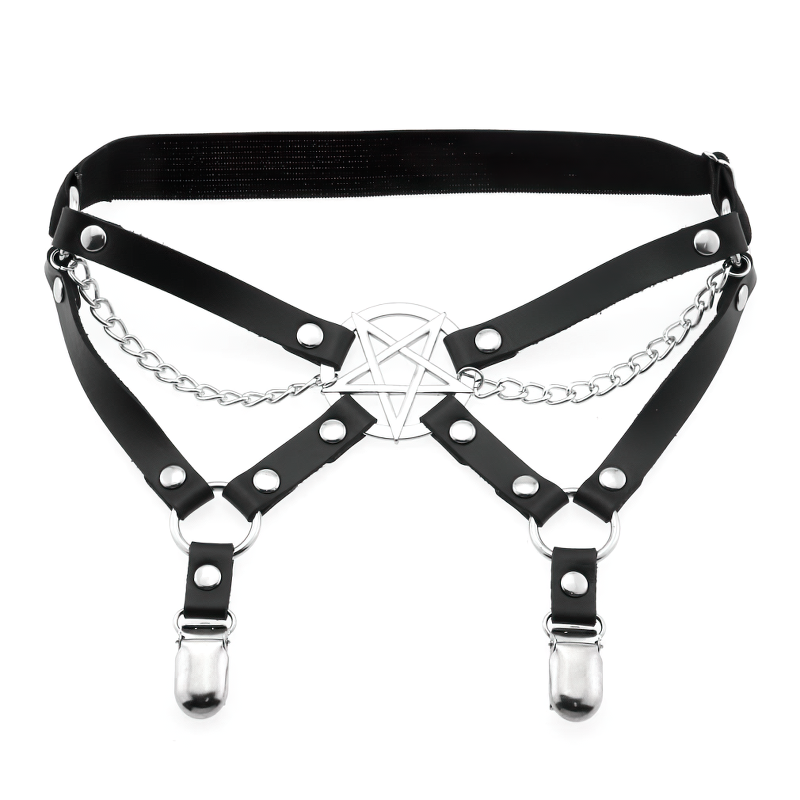 Female Colorful PU Leather Stockings Garter Belts / Women's Retro Rivet Lace Body Harness - EVE's SECRETS