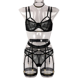Weibliche erotische 4-teilige sinnliche Dessous / transparente sexy Regal-Spitzenunterwäsche