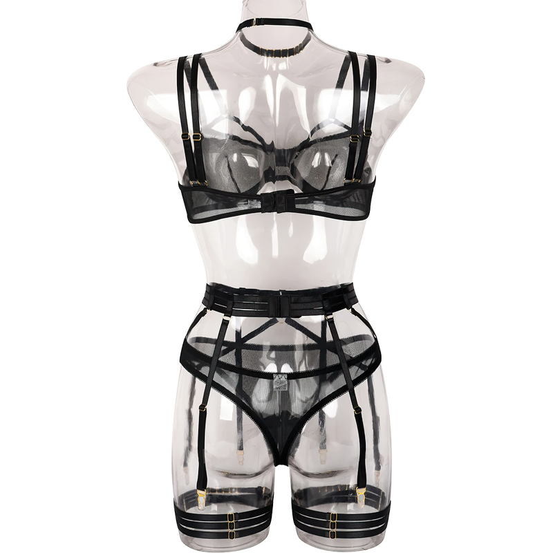Female Erotic 4-Piece Sensual Lingerie / Transparent Sexy Shelf Lace Underwear - EVE's SECRETS