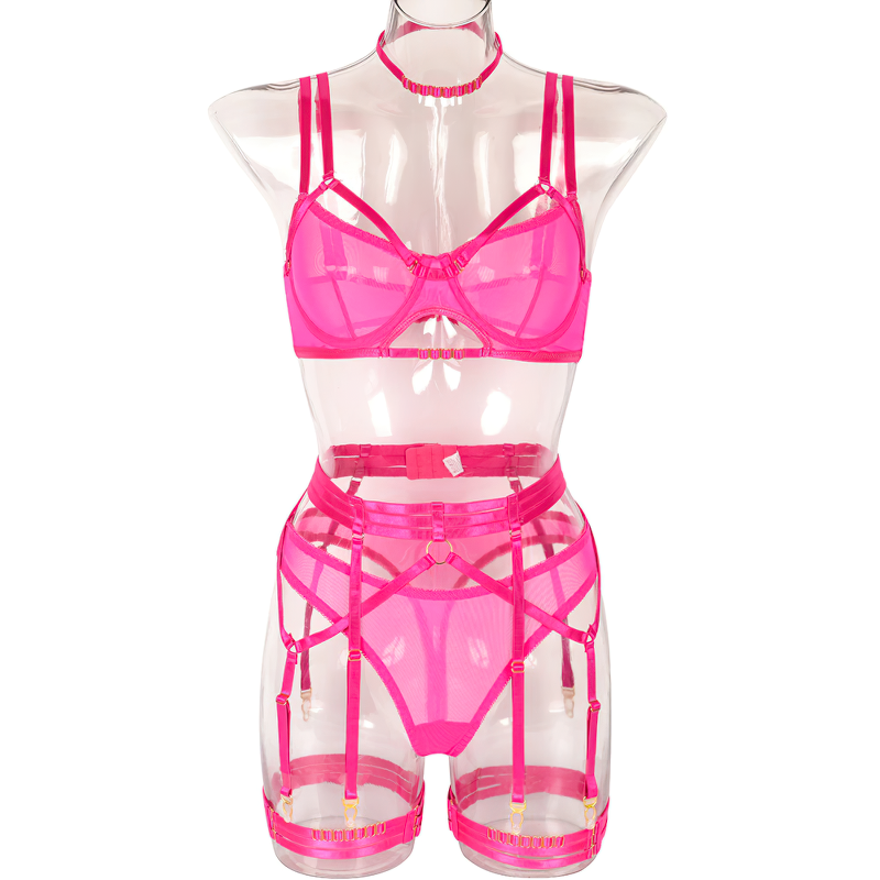 Female Erotic 4-Piece Sensual Lingerie / Transparent Sexy Shelf Lace Underwear - EVE's SECRETS