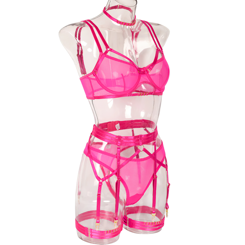 Female Erotic 4-Piece Sensual Lingerie / Transparent Sexy Shelf Lace Underwear - EVE's SECRETS