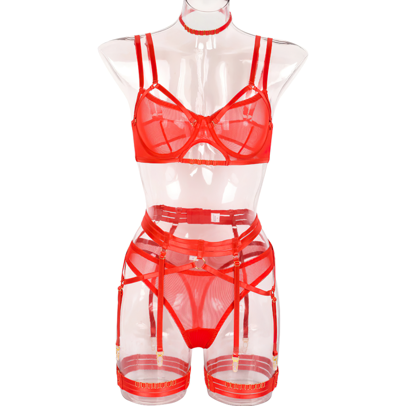 Female Erotic 4-Piece Sensual Lingerie / Transparent Sexy Shelf Lace Underwear - EVE's SECRETS