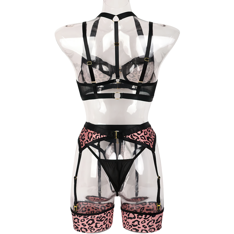 Female Hollow Out Sexy Leopard Lingerie / Women's Erotic 3-Piece Underwear Outfit - EVE's SECRETS